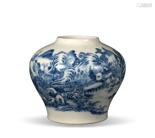 十八世纪 青花山水罐