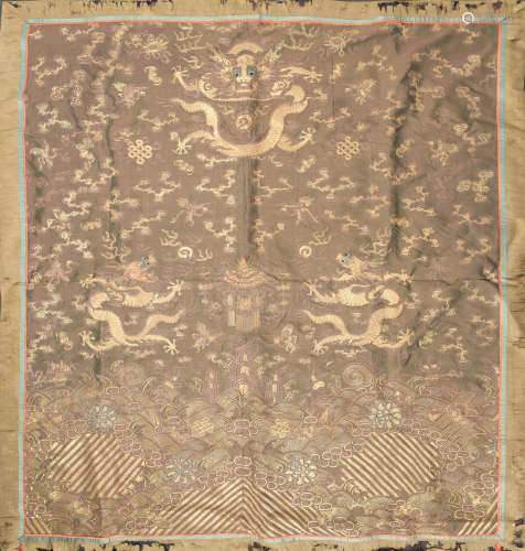 十九世纪 黑地盘金龙纹台布