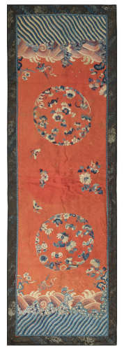 十九世纪 红地刺绣团花镜框