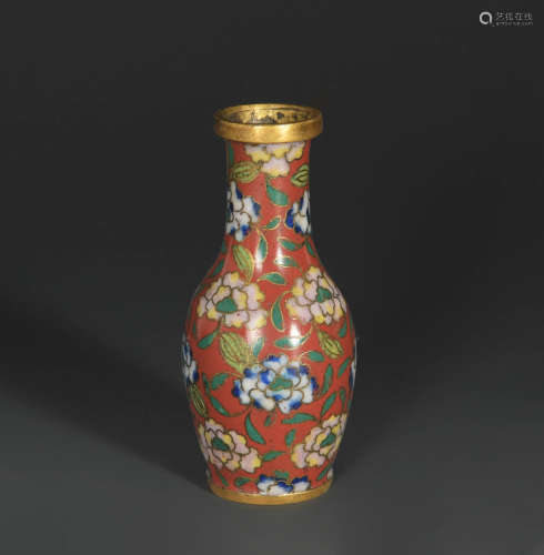 十九世纪早 铜胎掐丝珐琅花卉纹香瓶