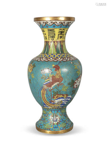 十九世纪 景泰蓝凤纹瓶