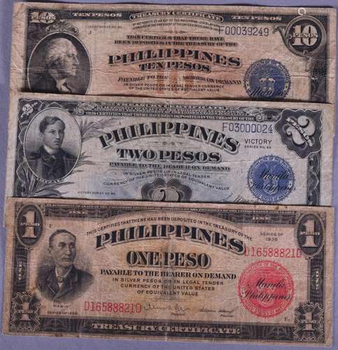 1936.PHILIPPINES 1.2.10 Dollar Bnaknotes