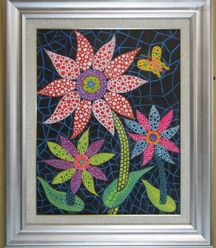 YAYOI KUSAMA BUTTERFLY AND FLOWER OIL ON CANVAS