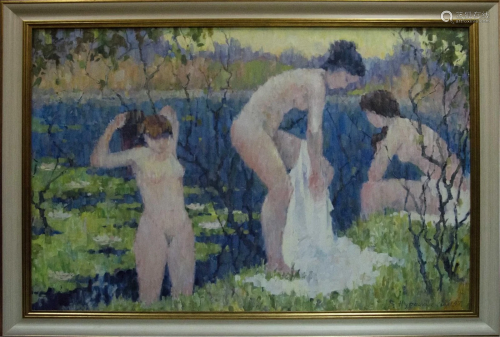 Oil painting Girls near the shore Zhurakovsky Victor Petrovi...