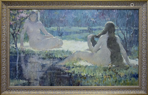 Oil painting Naked girls near the shore Zhurakovsky Victor P...