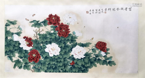 CHINESE SCROLL PAINTING OF FLOWER SIGNED BY ZHOU YANSHENG