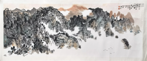 CHINESE SCROLL PAINTING OF MOUNTAIN VIEWS SIGNED BY YANG YAN