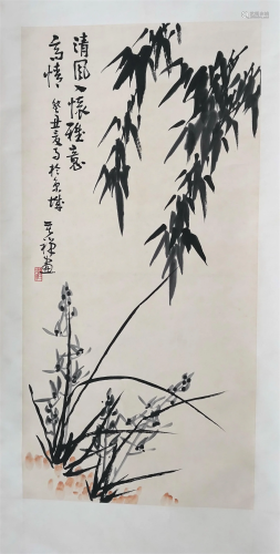 CHINESE SCROLL PAINTING OF BAMBOO AND ORCHID SIGNED BY LI KU...