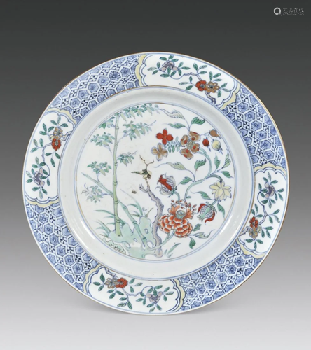 CHINESE PORCELAIN DOUCAI FLOWER PLATE