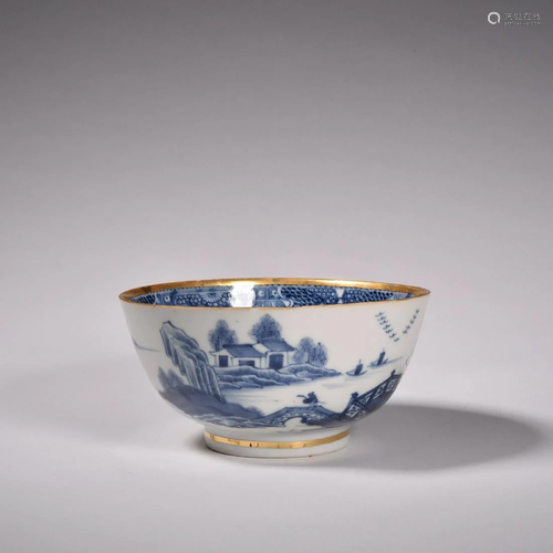 CHINESE PORCELAIN BLUE AND WHITE MOUNTAIN VIEWS BOWL QING DY...