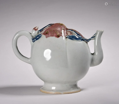 CHINESE PORCELAIN RED UNDER GLAZE BLUE AND WHITE PEACH SHAPE...