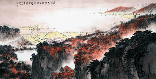 CHINESE SCROLL PAINTING OF MOUNTAIN VIEWS SIGNED BY SONG WEN...