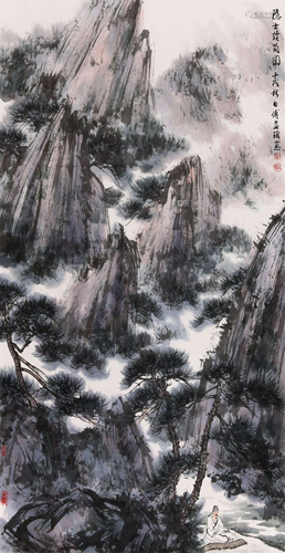 CHINESE SCROLL PAINTING OF MOUNTAIN VIEWS SIGNED BY FU YIYAO