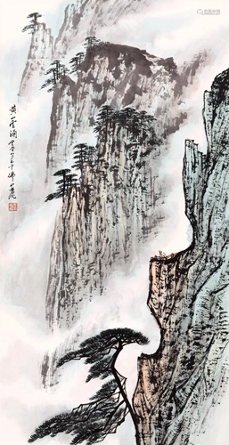 CHINESE SCROLL PAINTING OF MOUNTAIN VIEWS SIGNED BY ZHANG DE...