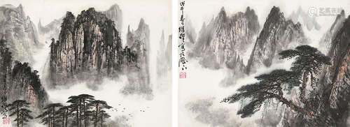 解維礎 (Jie Weichu) 山水 二幅 (Two landscapes) 水墨紙本-鏡心