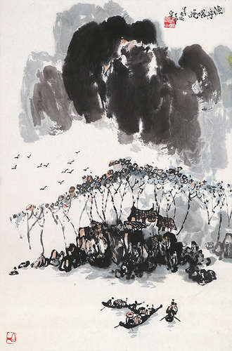 郭顯中 (Guo Xianzhong) 山水 (landscape) 設色紙本-掛軸