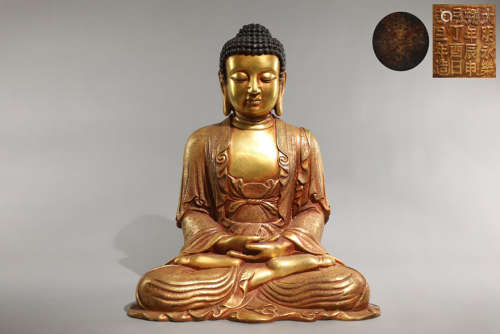 明精铸铜胎鎏金阿弥陀佛坐像