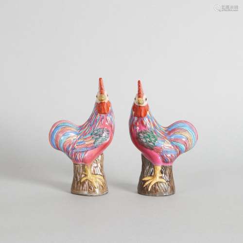 A Pair of Chinese Famille Rose Cockerels (Republic Period, C...