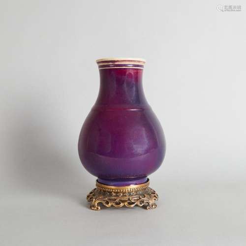 A Chinese Crackle Flambe-Glazed Hu Vase and Ormolu Base (Yon...