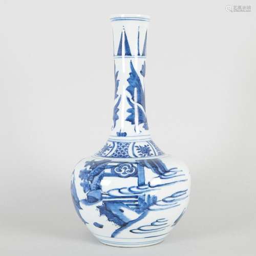 A Chinese Blue and White 'Figural' Bottle Vase (insc...