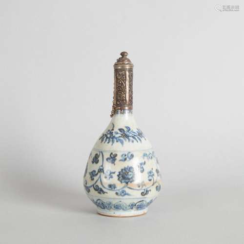 A Chinese Blue and White Water Sprinkler with fitted metal a...
