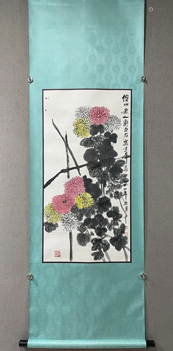 A Chinese Ink Painting Hanging Scroll By Qi Baishi