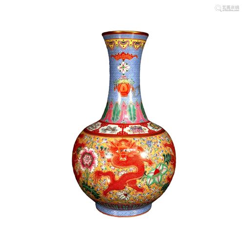 A Famille-Rose 'Dragon& Flower' Vase