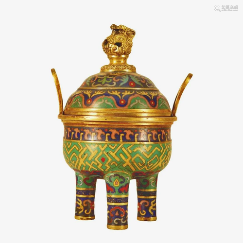 A Cloisonne 'Dragon' Tripod Censer And Cover