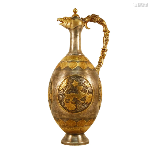 A Gilt-Bronze Silver 'Flower& Beast' Ewer