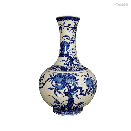 A Blue And White 'Flower& Fruit' Vase