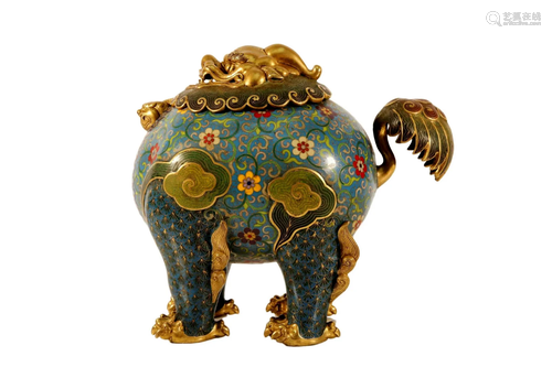 A Cloisonne 'Unicorn' Censer