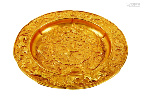 A Gilt-Bronze 'Phoenix& Flower' Dish