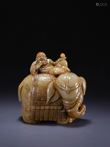 A Hetian Jade 'Arhat Seated On An Elephant' Decora...