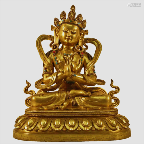 A Gilt-Bronze Gem-Inlaid Figure Of Guanyin