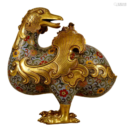 A Cloisonne Duck-Form Censer