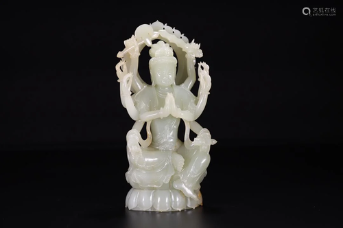 A Hetian Jade Figure Of Ten-Armed Avalokiteshvara