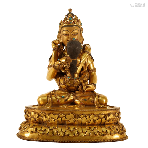 A Gilt-Bronze Gem-Inlaid Figure Of Jubilant Buddha