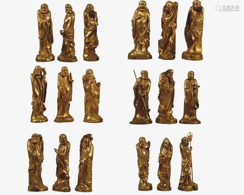 A Set Of Eighteen Gilt-Bronze Figures Of Arhat