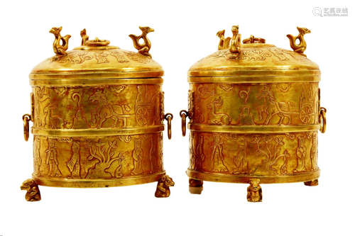 A Gilt-Bronze 'Landscape& Figure' Tripod Jar A...