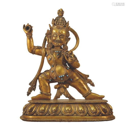 A Gilt-Bronze Gem-Inlaid Figure Of Vajrapani