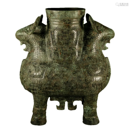 A Bronze 'Two Rams' Zun-Form Vase With Inscription...