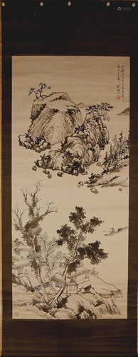 A Chinese Ink Painting Hanging Scroll By Gu LinShi