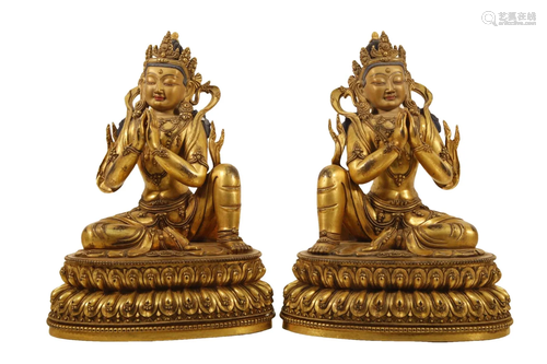 Two Gilt-Bronze Figures Of Avalokiteshvara