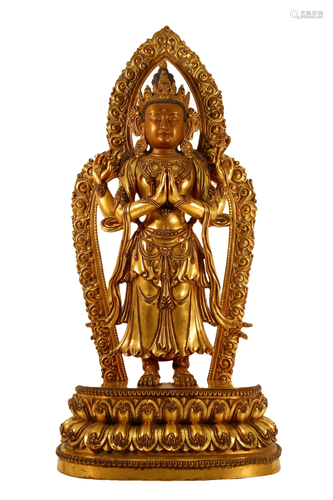 A Gilt-Bronze Figure Of Four-Armed Avalokiteshvara