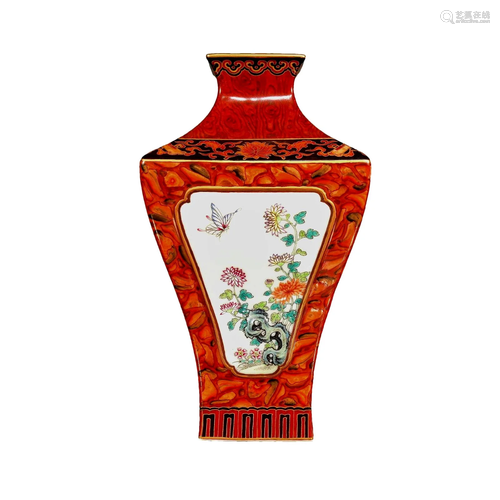 A Famille-Rose Faux Bois-Enameled 'Flower' Vase