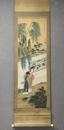 An Imperial Chinese Ink Painting Hanging Scroll By Leng Mei