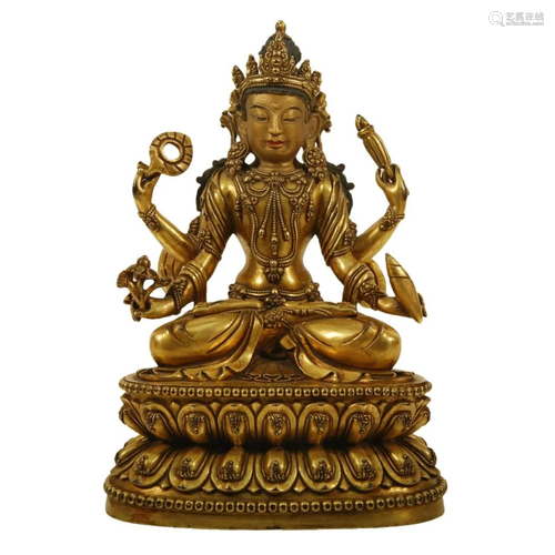 A Gilt-Bronze Figure Of Four-Armed Avalokiteshvara