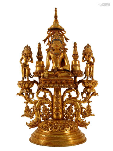 A Gilt-Bronze Gem-Inlaid Figure Of Bodhisattva