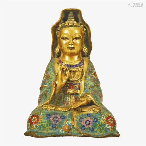 A Gilt-Bronze& Cloisonne Figure Of Guanyin