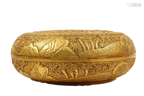 A Gilt-Bronze 'Crane& Flower' Box